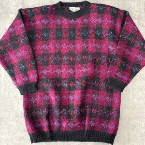 Vintage 80s Kristin Paige Sportswear Chunky Knit Sweater M Purple Wool Blend